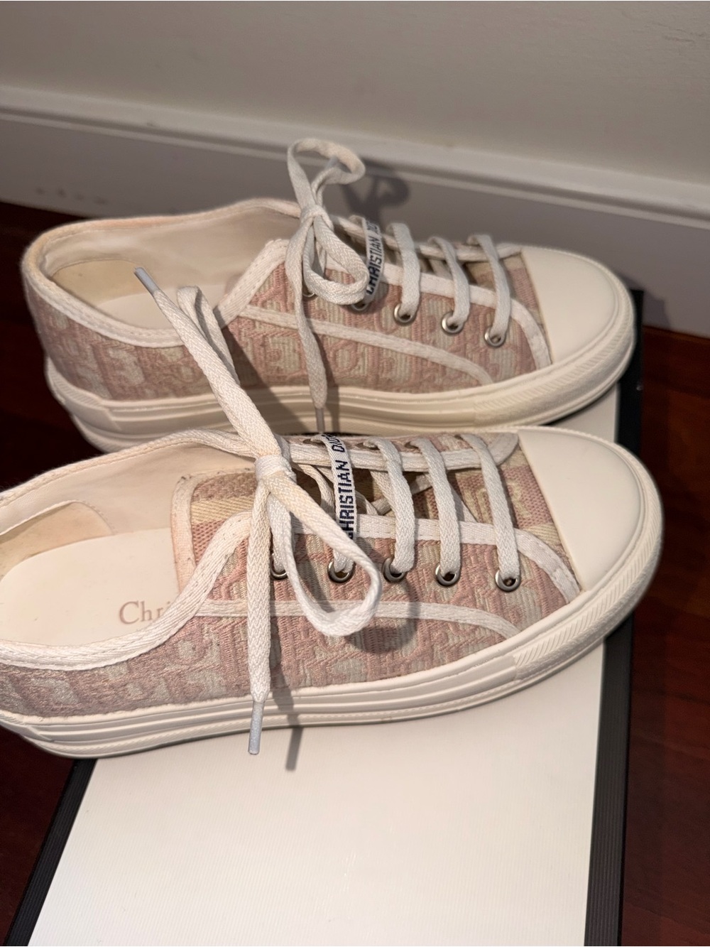 Dior Beige/Pink Canvas Low-Top Sneakers